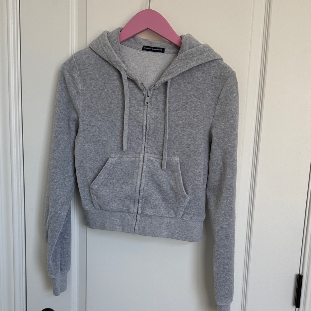 Brandy Melville velour Heather Gray Hoodie